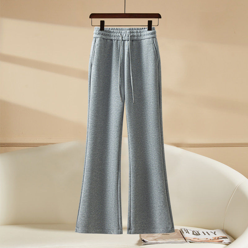 灰色微喇裤女2025春秋季新款松紧腰弹力休闲运动卫裤直筒喇叭裤子