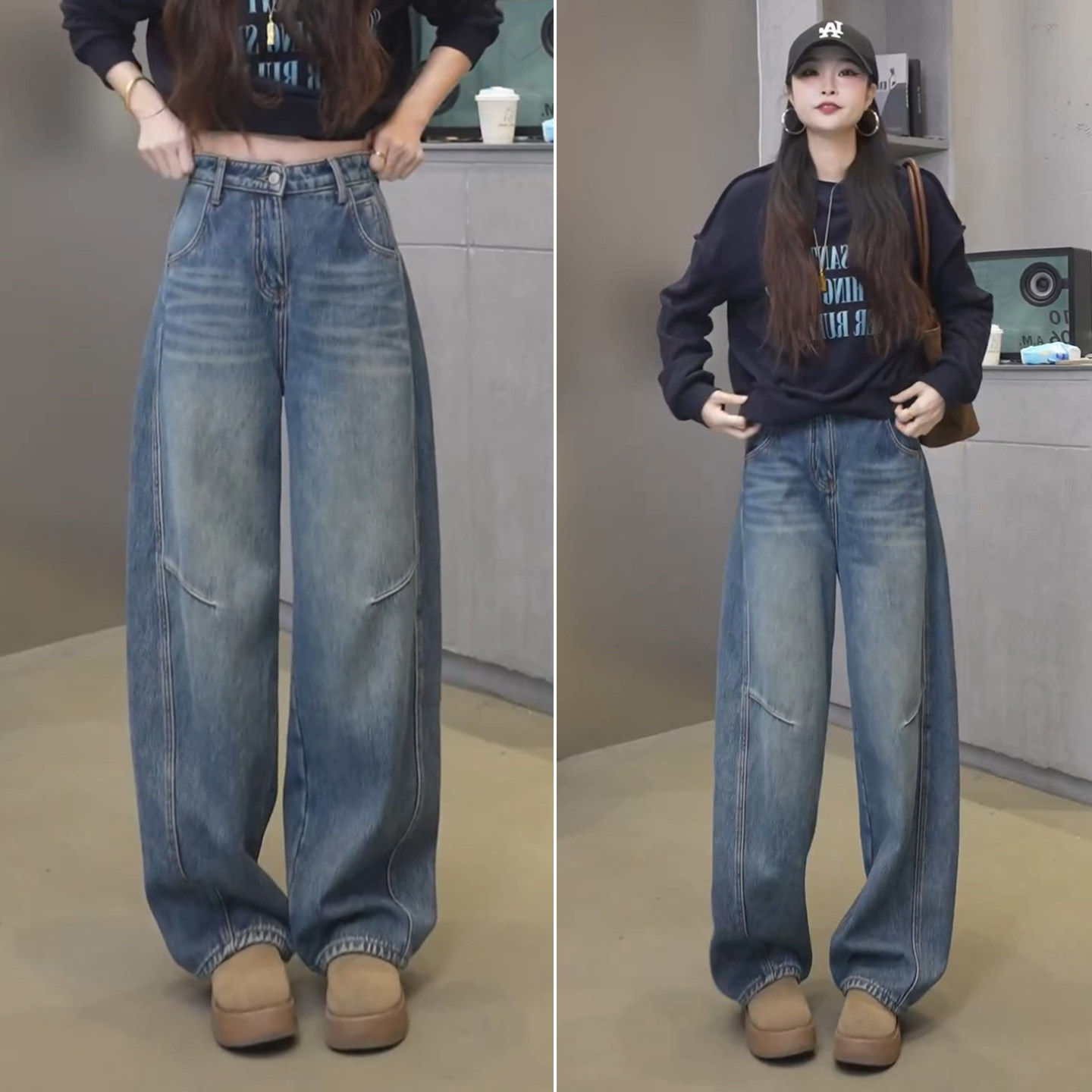 巨好看的镰刀牛仔裤女2026新款小个子显瘦高腰春季窄版阔腿弯刀裤