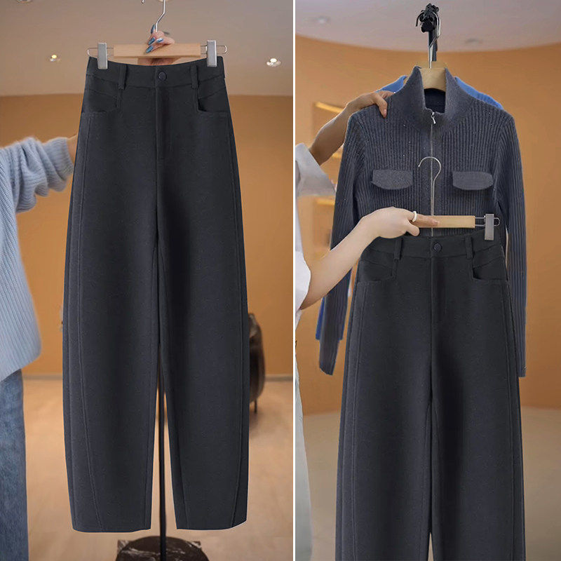 羊毛裤子女秋冬垂感香蕉裤窄版高腰休闲裤宽松显瘦欧货加绒弯刀裤,女装/女士精品,大码裤装,淘宝优惠券,粉丝福利购,淘宝优惠卷