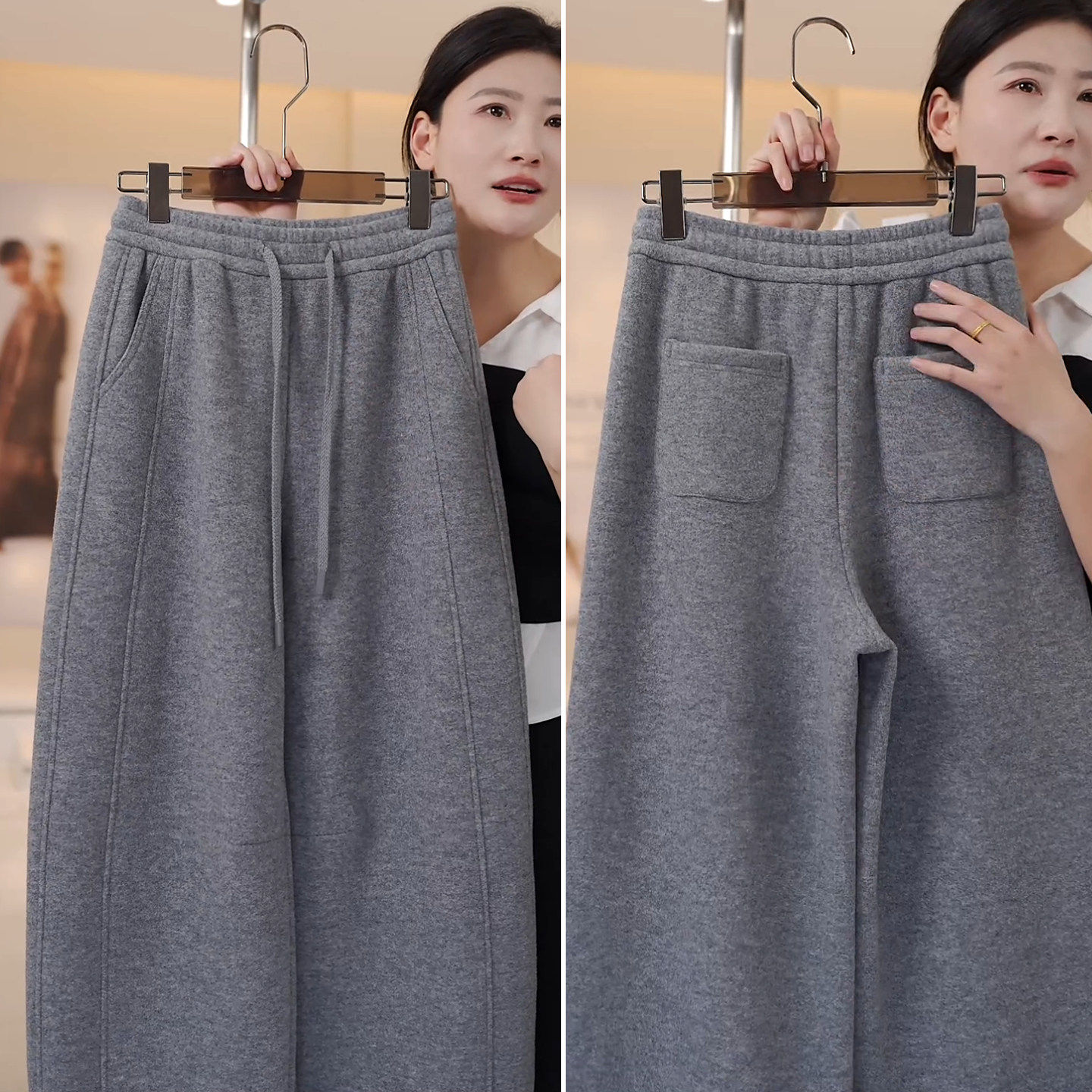 羊毛裤子宽松bf慵懒风高腰弯刀休闲裤女秋冬显瘦运动裤加绒香蕉裤