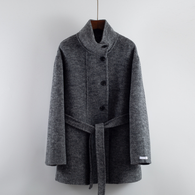 双面绒大衣女收腰高领中款毛呢