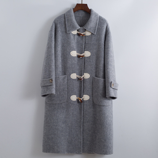 2026秋冬新款韩版牛角扣大衣女 高端中长款双面绒长毛呢子外套