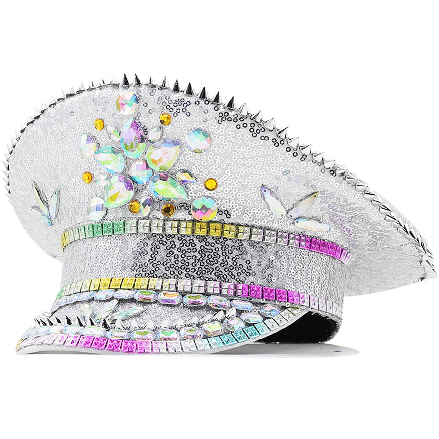 欧美派对水钻新娘帽银色亮片大沿帽 字母bride派对帽节日大盖帽
