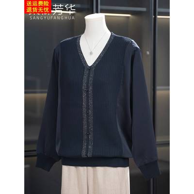 2025中年妈妈春装新款针织上衣洋气时尚T恤中老年妇女春夏打底衫