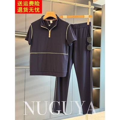 时尚休闲妈妈装套装女短袖2025年夏装新款气质百搭中老年人两件套