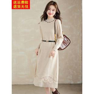 秋冬配大衣毛衣裙半高领宽松内搭高级感轻奢中长款针织打底连衣裙