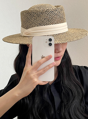 天然咸草手编草帽女夏季海边出游度假拍照复古巴拿马礼帽镂空ins