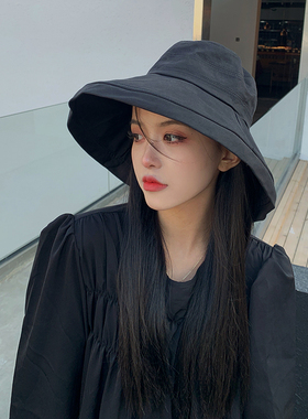 黑色大帽檐渔夫帽女夏季遮阳防晒帽春秋日系uv防紫外线遮脸太阳帽
