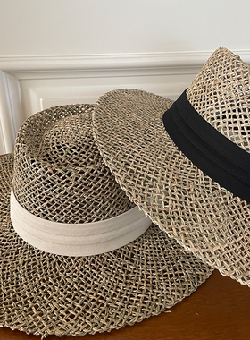 天然咸草手编草帽女夏季海边出游度假拍照复古巴拿马礼帽镂空ins
