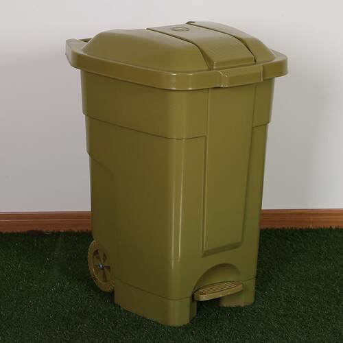 70L脚踏开盖塑料垃圾桶全新料小区公园街道环卫带轮轴厂家直销