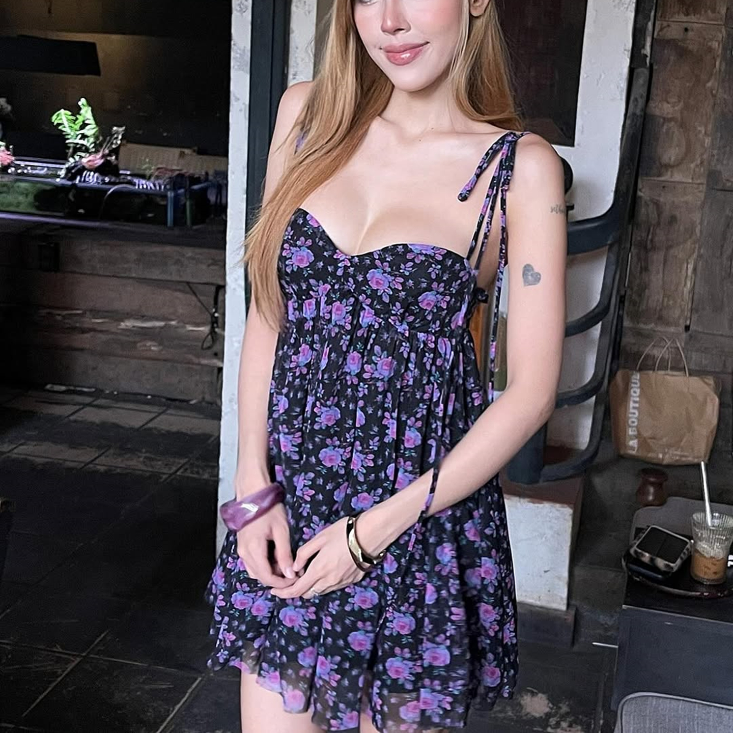 古早y2k辣妹度假紫色碎花吊带裙