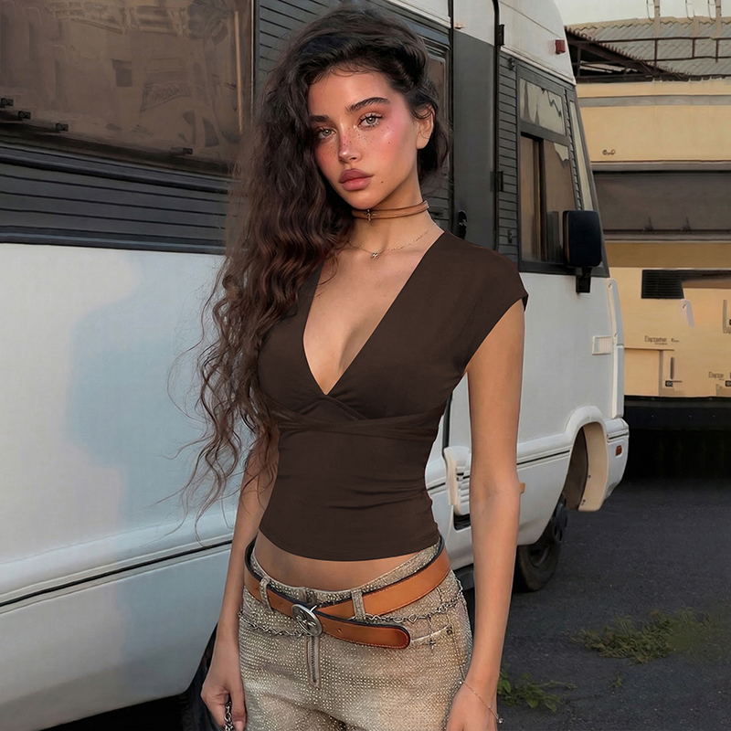 辣妹深V挂脖系带上衣露背吊带女