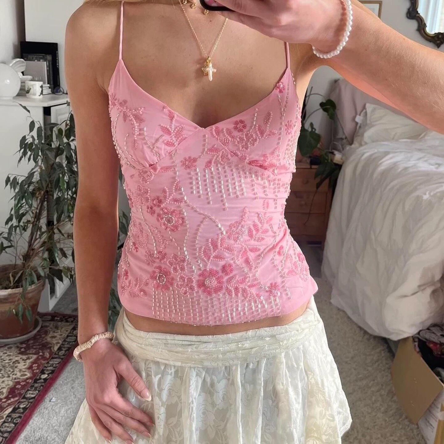 gusty纯欲辣妹少女粉重工珠片吊带背心海岛蓝度假露背绑带上衣 夏,女装/女士精品,背心吊带,淘宝优惠券,粉丝福利购,淘宝优惠卷