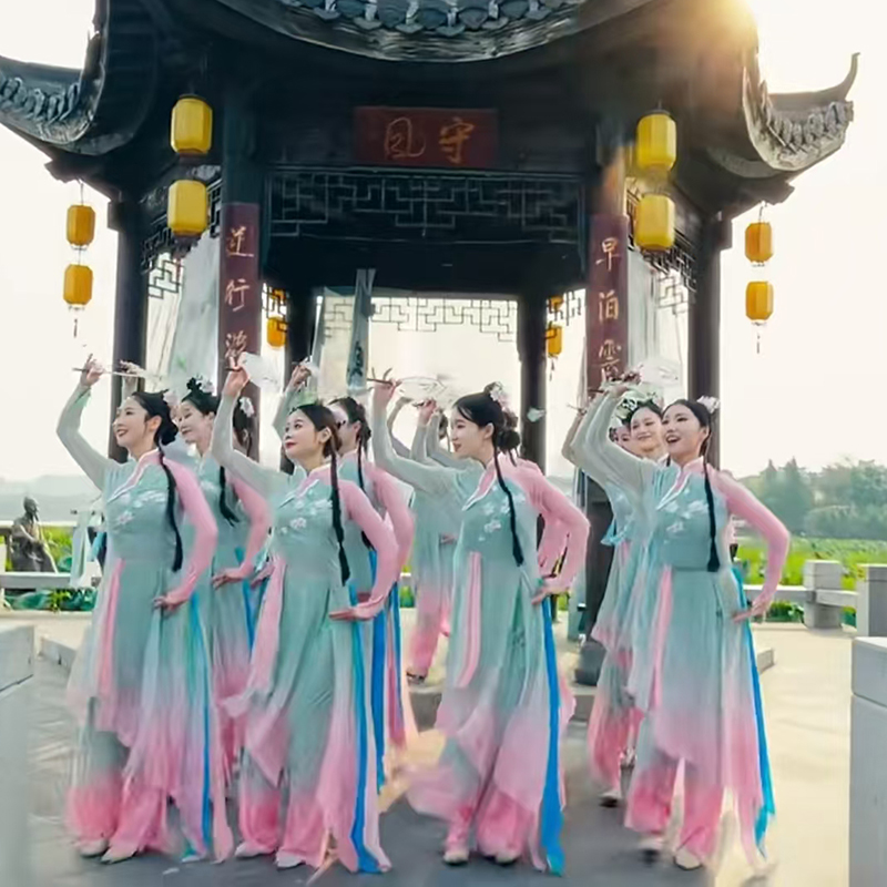 淡妆浓抹总相宜舞蹈服装古典舞艺考演出团扇群舞秧歌服开场表演服
