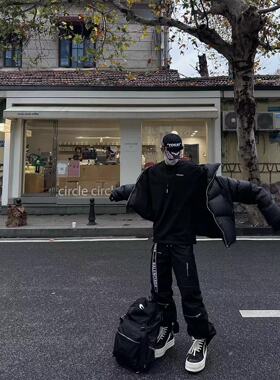 WIDE VIBES自主刷蜡蜡面拉链口袋可拆卸短裤二合一宽松直筒休闲裤