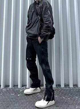 WIDE VIBES高街vibe风机能街头宽松百搭侧边双拉链牛仔拼接长裤