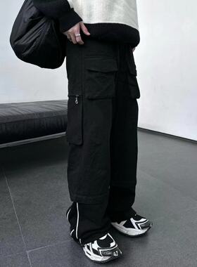 WIDE VIBES原创多口袋裤脚拼接卫裤可拆卸拉链休闲宽松直筒工装裤
