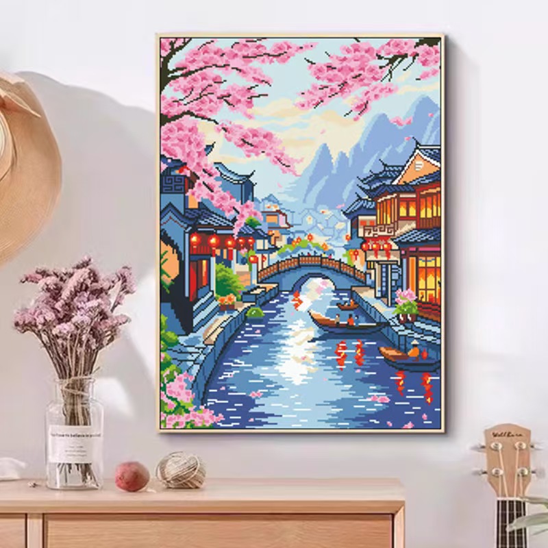 珠绣十字绣串珠子绣圆珠子小桥流水江南水乡2025新款绣彩绣珠绣