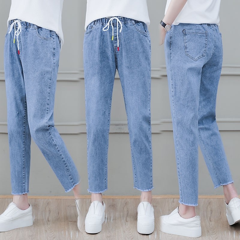 湘凌妃官方旗舰店官网牛仔哈伦裤女装薄款夏以纯色2020新款老爹48