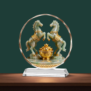 双马聚宝盆水晶马摆件客厅玄关办公室家居装饰品招财开业送礼摆台