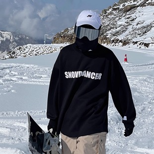 雪否滑雪卫衣黑色单板滑雪服宽松T恤内搭透气男女室内滑雪上衣