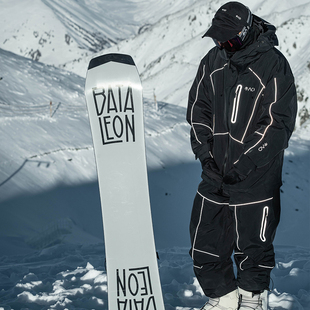 雪否 黑色反光加绒防水防风耐磨滑雪套装 oversize雪裤单板滑雪服