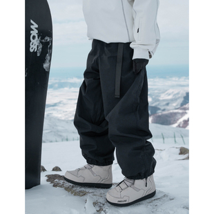 雪否黑色滑雪裤单板纯色雪裤单板腰带款双板加绒宽松雪裤男女保暖