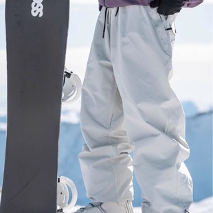 雪否白色滑雪裤单板滑雪裤男女加绒防水防风潮宽松平价雪裤双板