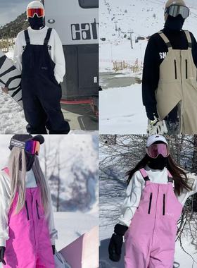 雪否 黑色单板3L滑雪防水over size加绒透气全压胶滑雪背带裤