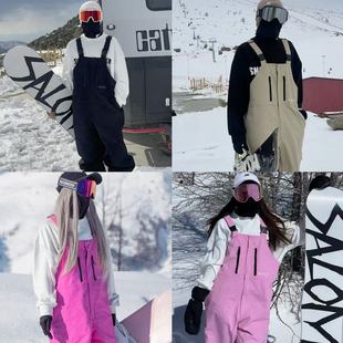 雪否 黑色单板3L滑雪防水over size加绒透气全压胶滑雪背带裤