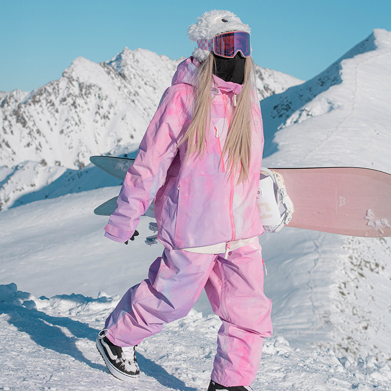 雪否 粉色印花滑雪套装加绒防水防风宽松oversize 单板全压胶套装,户外/登山/野营/旅行用品,滑雪衣裤套装,淘宝优惠券,粉丝福利购,淘宝优惠卷