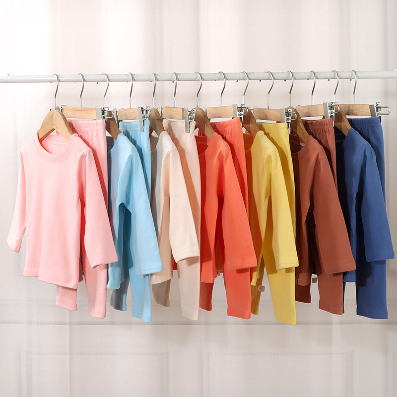 德绒无骨痕儿童保暖内衣套装男童打底纯色宝宝睡衣女童冬秋衣秋裤