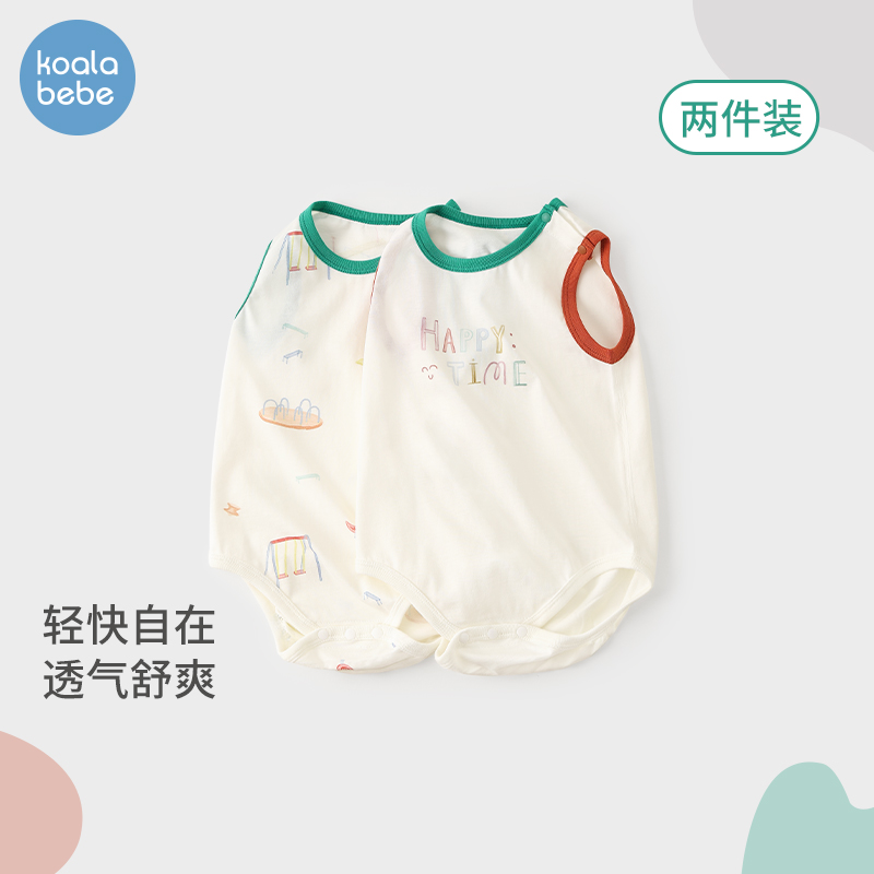 考拉鼻鼻婴儿夏季纯棉无袖包屁衣
