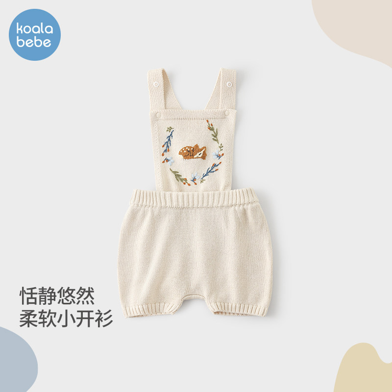考拉鼻鼻【折扣款】羊毛针织背带裤清新柔软女宝宝秋花环鹿包屁裤图片