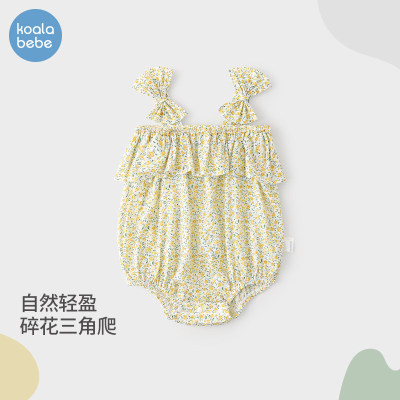 考拉鼻鼻女宝宝吊带包屁衣夏季薄款公主超萌哈衣三角爬莫奈花园