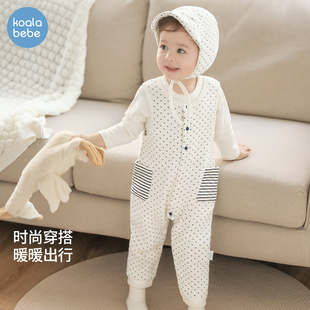 考拉鼻鼻【折扣款】宝宝夹棉背带裤婴儿秋冬保暖连体裤格菱小梅花