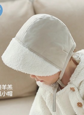 考拉鼻鼻婴儿帽子秋冬可爱新生儿胎帽羊羔绒包头帽外穿百搭小团子