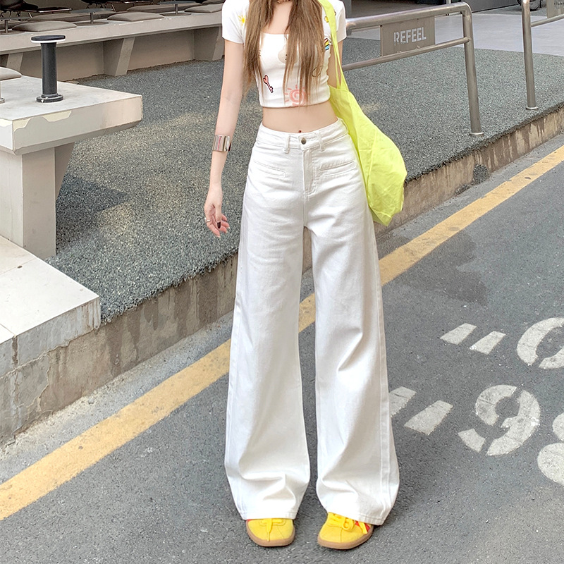 大码阔腿牛仔裤女2025mm季新款高腰显瘦窄版宽松直筒拖地