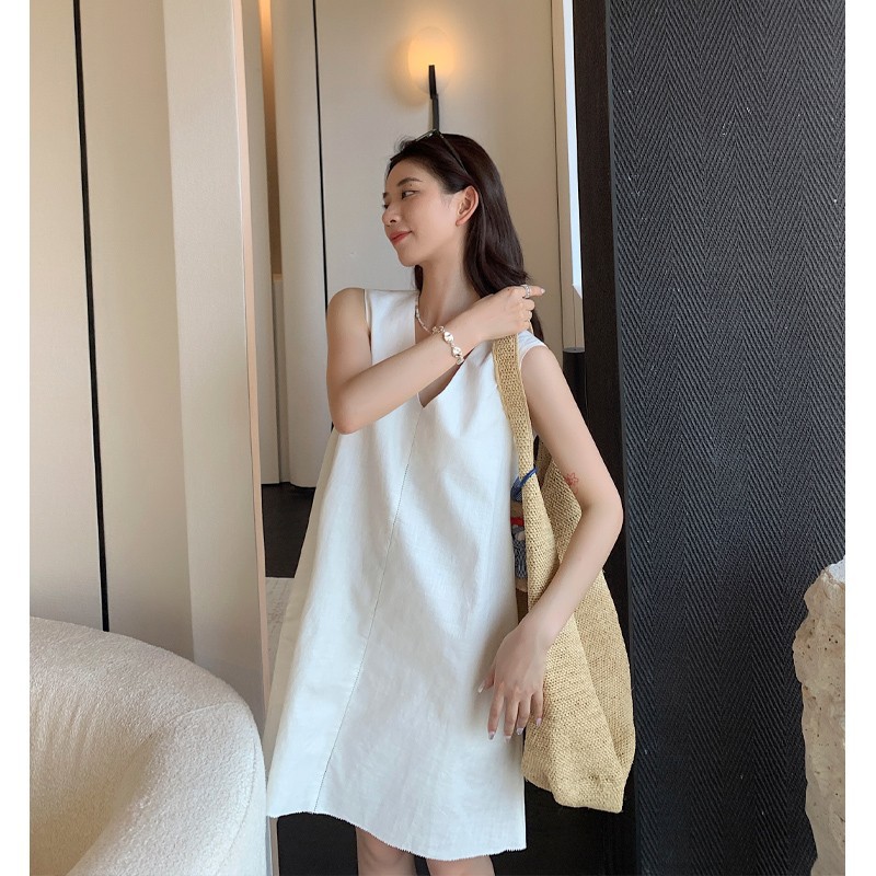 法式优质精品气质白色无袖背心吊带连衣裙子女夏季2025新款感沙滩