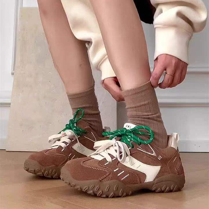 厚底增高德训鞋女2025秋季新款复古百搭拼色阿甘鞋运动休闲芭蕾鞋