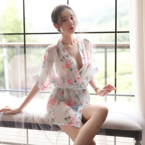 内衣性感睡衣诱惑日式雪纺印花开衫和服睡袍套装厂家