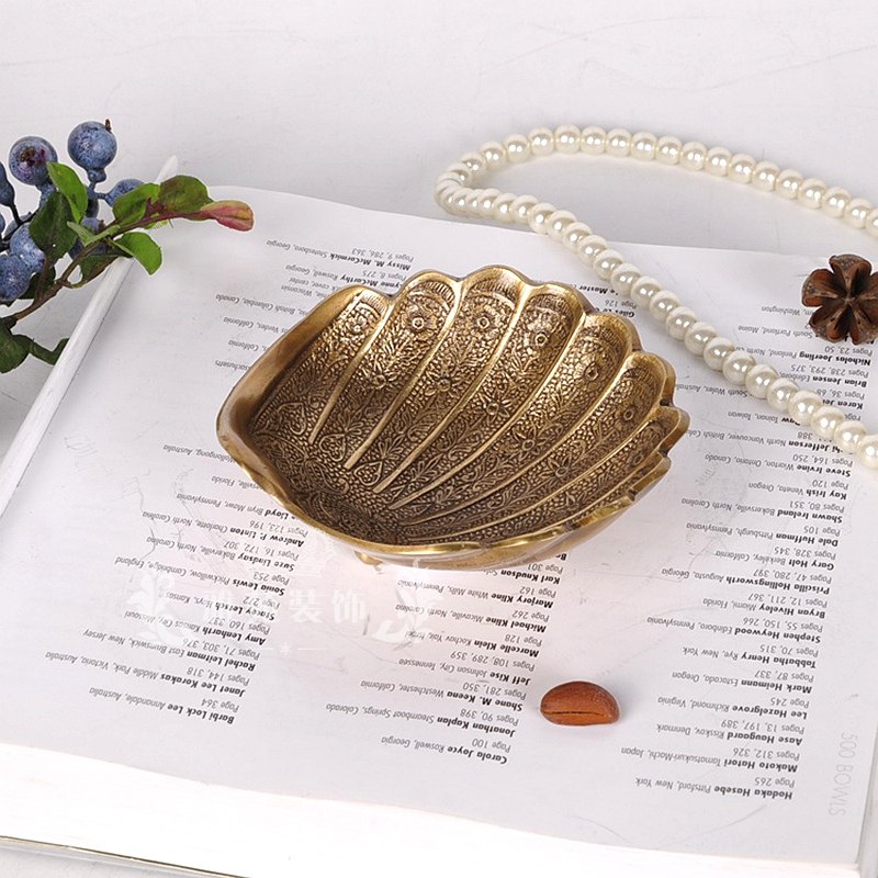 印度进口纯铜高档创意烟灰缸肥皂盒欧式客厅茶几贝壳造型果碟摆件