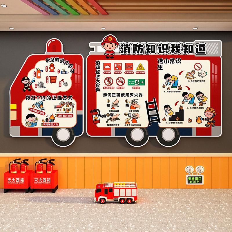 幼儿园消防溺水安全知识教育墙贴教室楼梯走廊主题文化墙环创布置