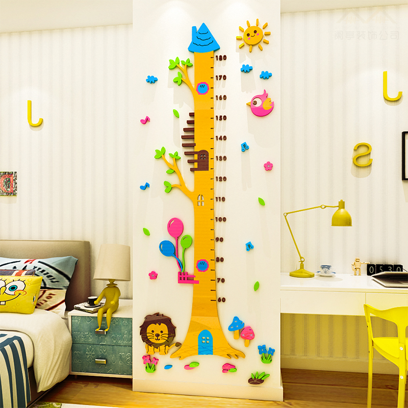 儿童宝宝身高墙贴纸3d立体幼儿园卡通动物身高尺儿童房墙贴画自粘图片