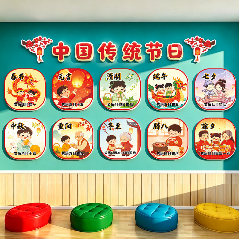 幼儿园传统节日环创中国文化墙贴