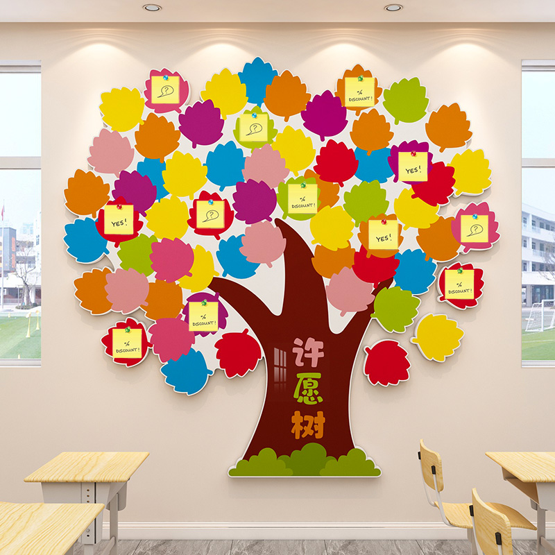 幼儿园照片墙装饰许愿树班级中小学教室布置梦想树目标文化墙贴画图片