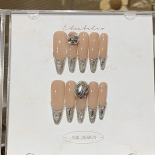 纯手工爆闪碎钻纯欲千金风气质裸色指尖K9淡雅轻奢穿细狗尖穿戴甲