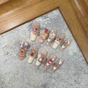手绘法式卡皮巴拉手工穿戴甲长款长梯卡通甜美少女可爱