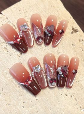 冰酒锦鲤纯手工穿戴甲红色冰透渐变法式显白穿戴甲手绘鱼尾美甲