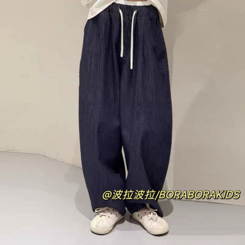 现货波拉韩国秋装男孩女生小中大儿童装青少年亲子阔腿直筒牛仔裤
